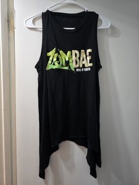 ZOMBAE Black Graphic Muscle Tank with Green Glitter Logo